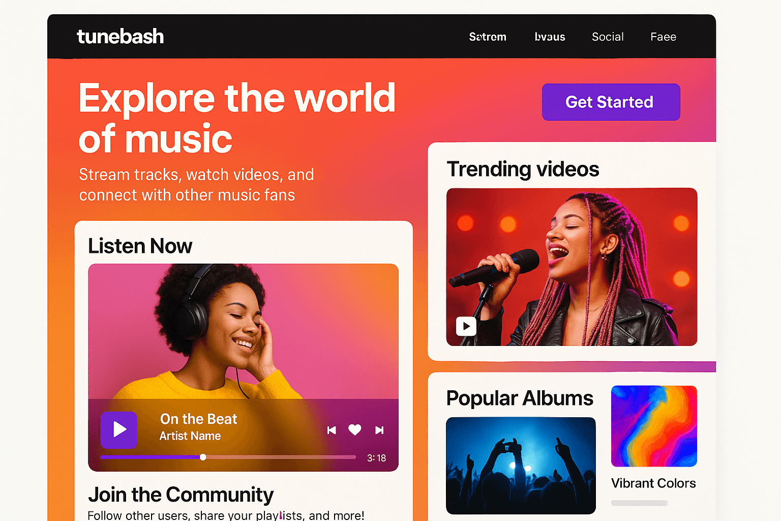 tunebash.com website mockup
